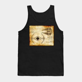 Interceptor Fighter Craft Parchment Blueprint Tank Top